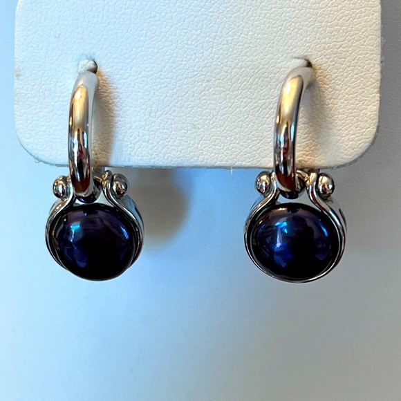 Honora Sterling Cultured freshwater black pearl dangling earrings - Picture 2 of 9